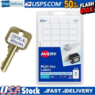 Avery  Removable Print or Write Labels, White, 0.5 x 0.75 Inches, Pack of 1008