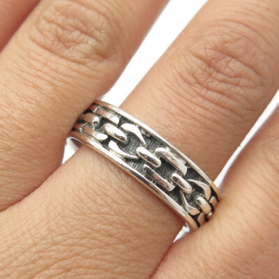Silver ring 幅広2ライン 925 ビンテージ vintage 925 Sterling Silver Vintage Chain Band Ring Size 13 | eBay