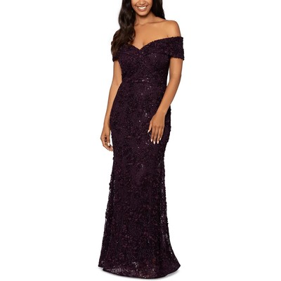 Женское фиолетовое кружевное вечернее платье с блестками Xscape 16 BHFO 5401