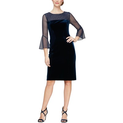 Женское синее расшитое бисером полуофициальное платье-футляр до колена Alex Evenings 12 BHFO 1064