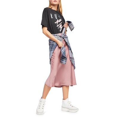 Женская однотонная юбка миди из розового шелка от Free People от Normani, 10 BHFO 1956