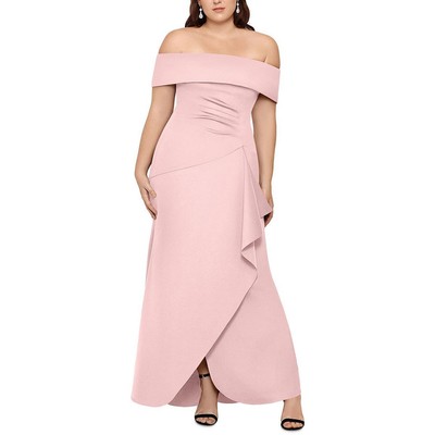 Женское розовое вечернее платье с открытыми плечами и рюшами Xscape Plus 20W BHFO 5733