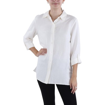 Женская рабочая блузка Anne Klein из белой льняной смеси на пуговицах M BHFO 4873