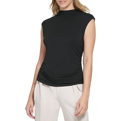 Женская черная рабочая блузка Calvin Klein с имитацией шеи и коротким рукавом M BHFO 2180