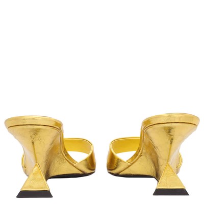 Pre-owned Attico The  Ladies Gold Cheope 60 Mm Metallic Leather Wedge Mules