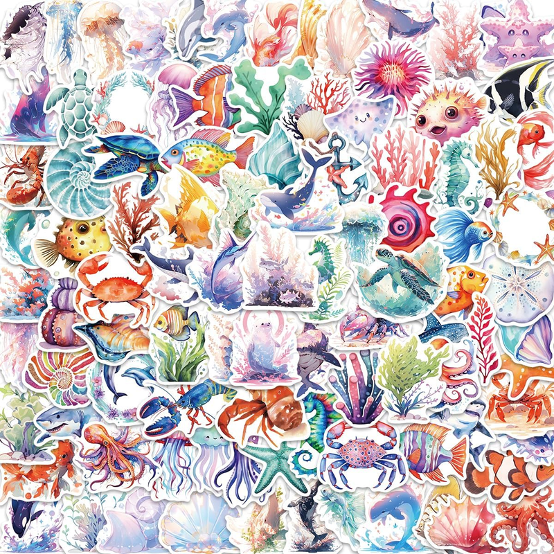 100PCS Stickers for Teen, Colorful Ocean Animal Vinyl Stickers for Water Bottles