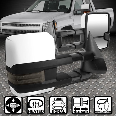 ДЛЯ 99-02 SILVERADO/SIERRA ХРОМИРОВАННОЕ БУКСИРОВОЧНОЕ ЗЕРКАЛО С ЭЛЕКТРОПРИВОДОМ + ОБОГРЕВОМ + ЗАТЕМНЕННЫМ СВЕТОДИОДНЫМ СИГНАЛОМ