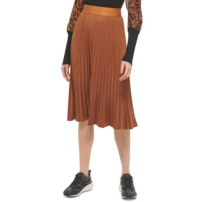 Осенняя плиссированная юбка миди из искусственной замши DKNY Womens коричневого цвета, L BHFO 7420