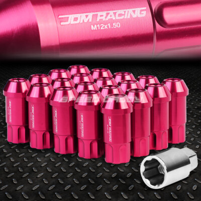 АЛЮМИНИЕВЫЙ КОРПУС JDM С ОТКРЫТЫМ КОНЦОМ РОЗОВОГО ЦВЕТА, 20 ГАЕК / КОМПЛЕКТ + КЛЮЧ ОТ ЗАМКА M12X1,5, ДИАМЕТР 25 ММ / ВЫСОТА 50 ММ