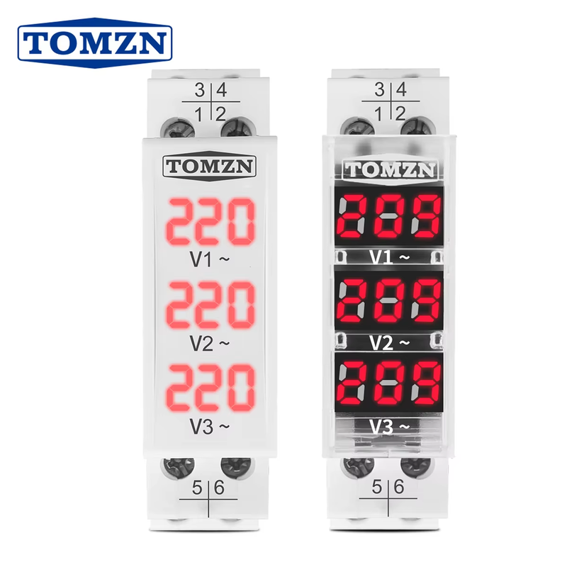 Din Rail 18mm Voltage Meter AC 40-500V 220V 380V Single Three Phase Modular Volt