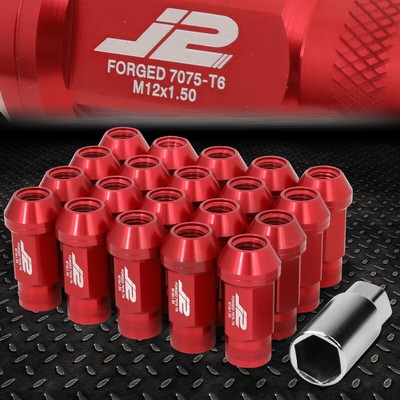 J2 ENGINEERING 7075 АЛЮМИНИЙ M12X1.5 20ШТ 50 ММ ГАЙКА С ОТКРЫТЫМ НАКОНЕЧНИКОМ + АДАПТЕР КРАСНЫЙ