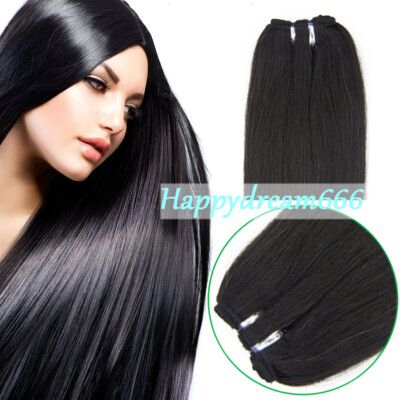 Double Weft Sew in Weave Brazilian Remy Human Hair Extensions Silky Straight100g