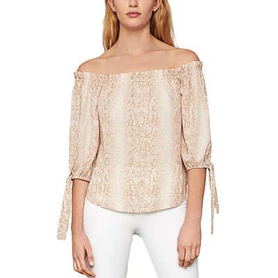 Женская розовая блузка с рюшами и змеиным принтом BCBGMAXAZRIA, топ XS BHFO 1408