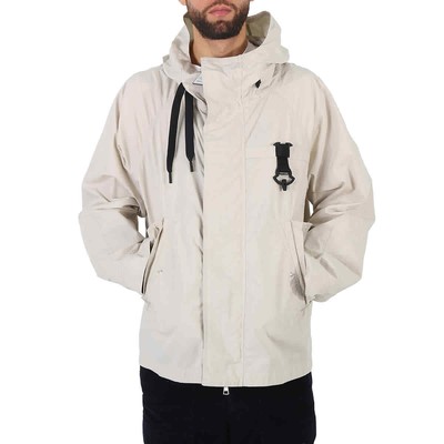 Pre-owned Moncler Men's Slogan Print Hancock Hooded Jacket In Beige