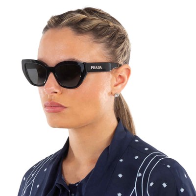 Pre-owned Prada Grey Cat Eye Ladies Sunglasses Pr A09s 1ab5s0 53 Pr A09s 1ab5s0 53 In Gray