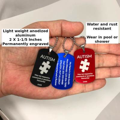 Autism Medical Alert ID Necklaces Custom Engraved (2 Pack)