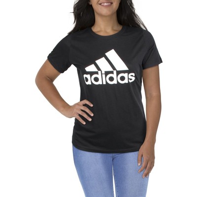 

Женская черная вязаная футболка Adidas с круглым вырезом и графикой Top Plus  BHFO 9976, Белый
