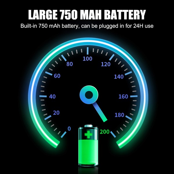 750 mAh battery with 24-hour plug-in capability.