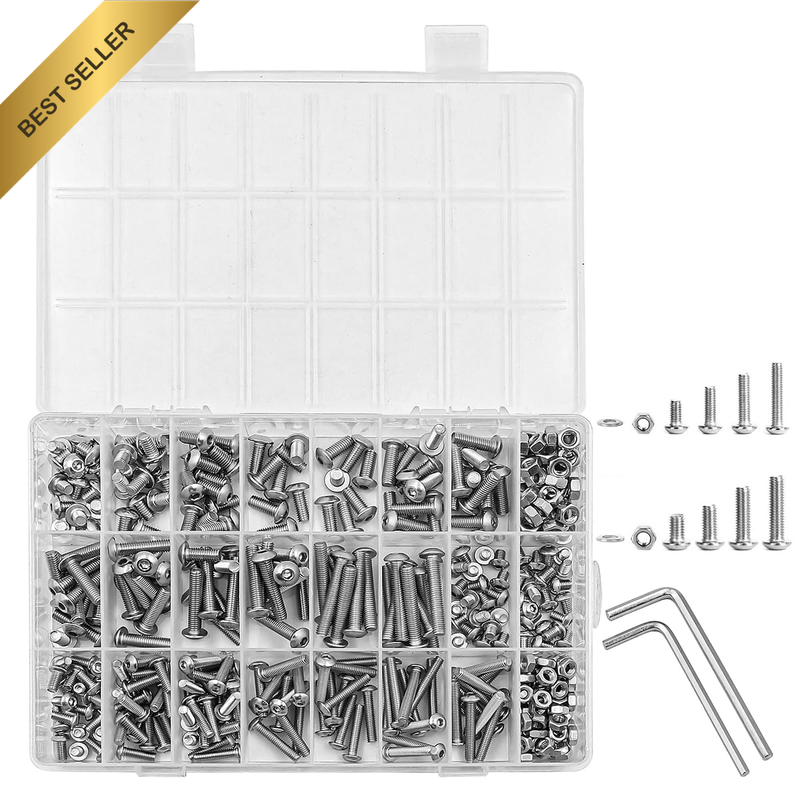 395 Pcs  M4 M5 Hex Head Machine Bolts Nuts Washers Kit 304 Stainless Steel Hex B