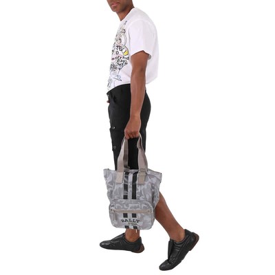 Pre-owned Bally Men's Fallie Nylon Tote In Light Gray Mae00k Ny082 I706p