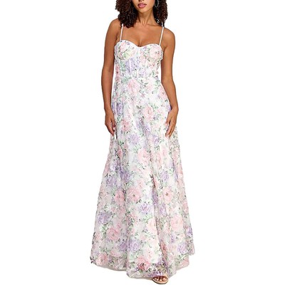Trixxi Womens White Mesh Embroidered Evening Dress Gown Juniors 1 BHFO 8778