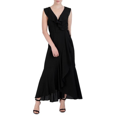 Женское черное трикотажное платье с запахом и оборками Laundry by Shelli Segal 10 BHFO 7510