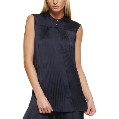 

DKNY Женская плиссированная блузка Wear to Work с рубашкой на пуговицах BHFO 9685, New navy