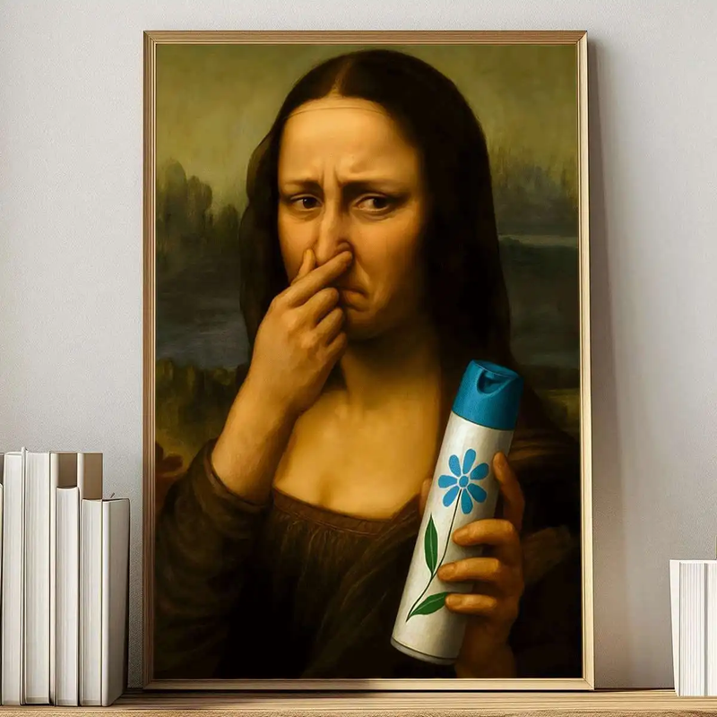 Funny Mona Lisa Canvas Wall Art Vintage Bathroom Toilet Decor Poster Print Home