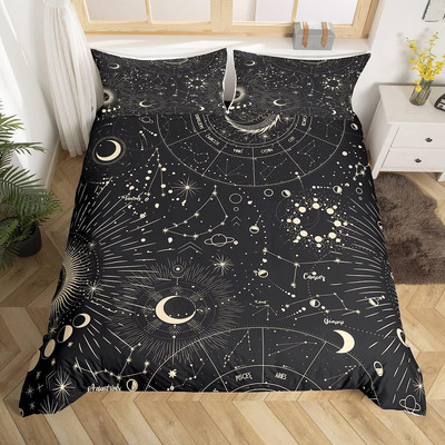 Sun and Moon Duvet Cover Boho Exotic Bedding Set Galaxy Astrology Comforter Cove