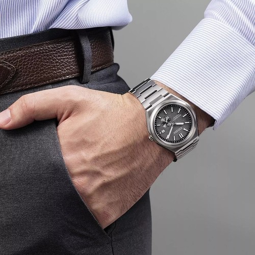 Pre-owned Citizen Nj0180-80h Automatic Grey Dial Sapphire Titanium Stainless Steel Watch