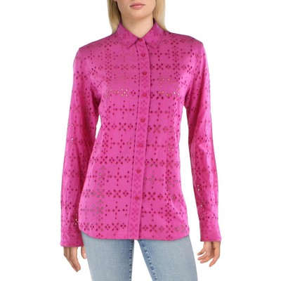 

Женская хлопковая рубашка на пуговицах с люверсами Lauren Ralph Lauren Jamelko BHFO 7717, Розовый