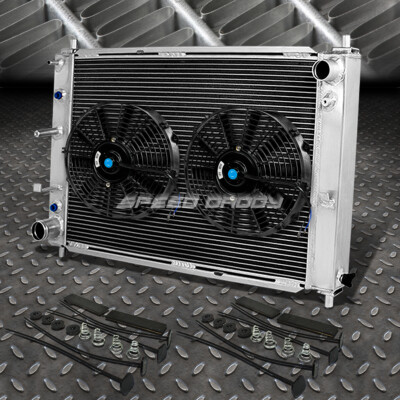 3-РЯДНЫЙ АЛЮМИНИЕВЫЙ РАДИАТОР + КОМПЛЕКТ ИЗ 2-Х ВЕНТИЛЯТОРОВ НА 12 ВЕНТИЛЯТОРОВ ЧЕРНОГО ЦВЕТА ДЛЯ FORD MUSTANG GT/SVT V8 AT 97-04