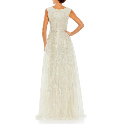 Pre-owned Mac Duggal Womens Embellished Long Formal Evening Dress Gown Bhfo 8095 In White
