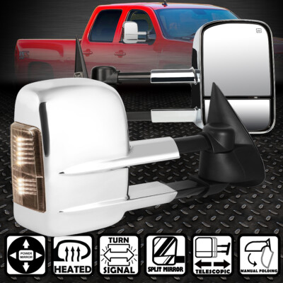 ДЛЯ 99-02 SILVERADO/SIERRA POWER + СВЕТОДИОДНАЯ ДЫМОВАЯ СИГНАЛИЗАЦИЯ ХРОМИРОВАННАЯ ПАРА БОКОВЫХ ЗЕРКАЛ ЗАДНЕГО ВИДА