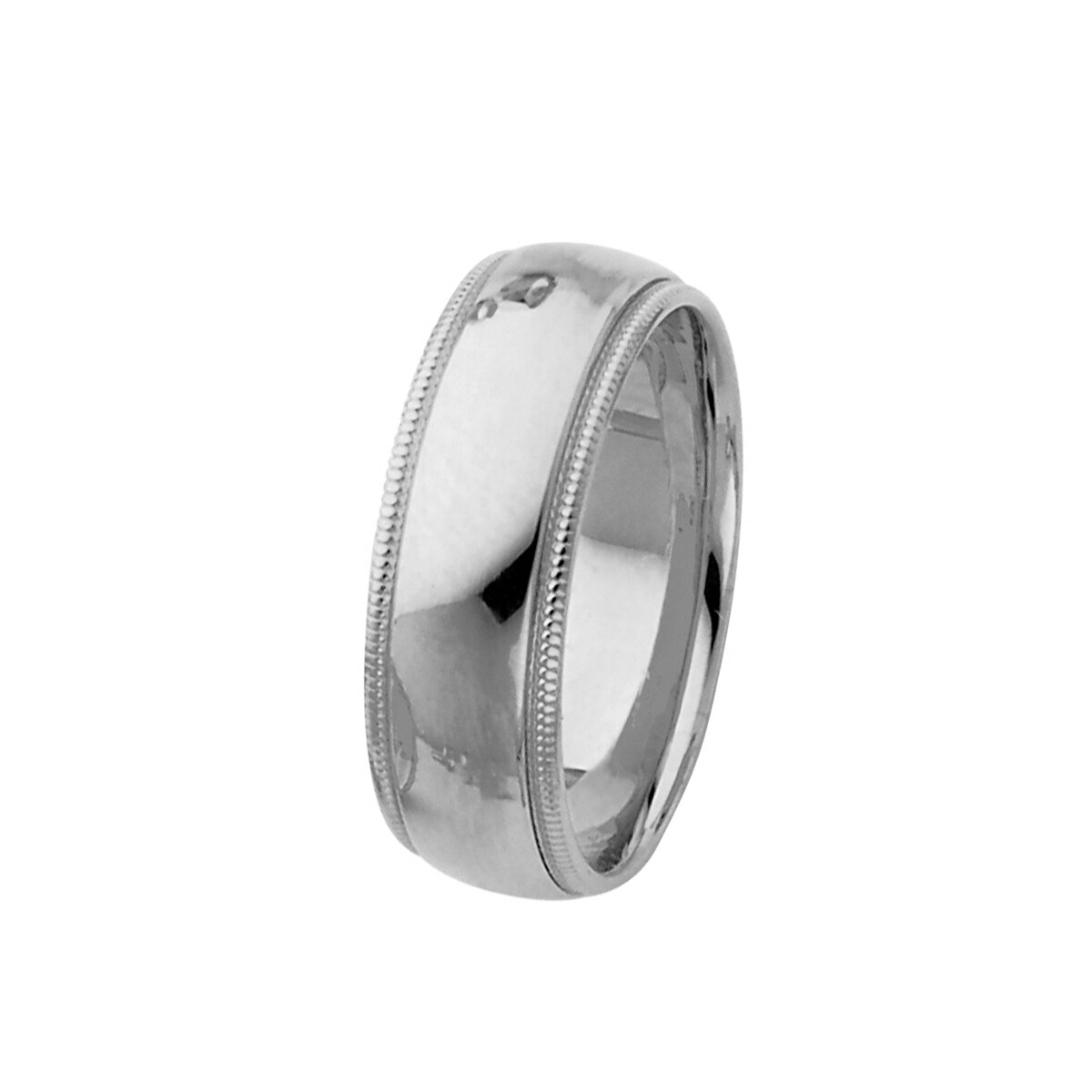 Pre-owned Td Collections 14k White Gold 7mm Classic Light Comfort-fit Dome Milgrain Wedding Band