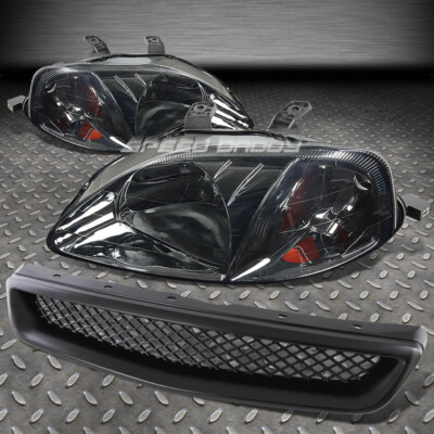 ДЛЯ CIVIC EJ / EK / EM ЧЕРНАЯ ПЕРЕДНЯЯ РЕШЕТКА + ДЫМОВЫЕ ЛАМПЫ ФОНАРЬ ЯНТАРНЫЙ ОТРАЖАТЕЛЬ