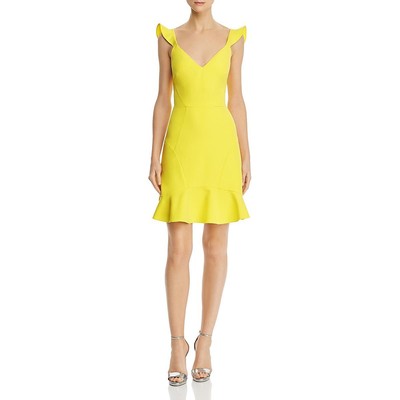 Женское желтое платье для коктейлей и вечеринок с оборками Aidan by Aidan Mattox 8 BHFO 1579