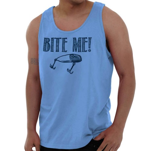 Bite Me Funny Fishing Joke Rude Dad Gift Tank Top T Shirts Tees Men Women