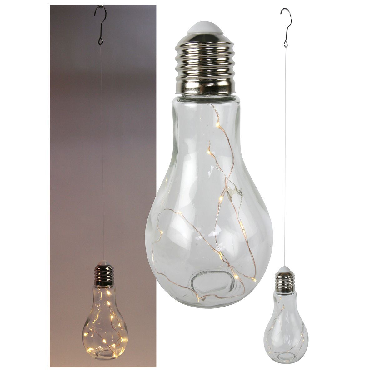 Stimmungslampe Glühbirne Glas H 18,5 cm zum Hängen LED-Lampe LED Lichterkette 