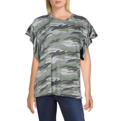 Женская зеленая камуфляжная футболка с оборками Elan Womens Top S BHFO 2972