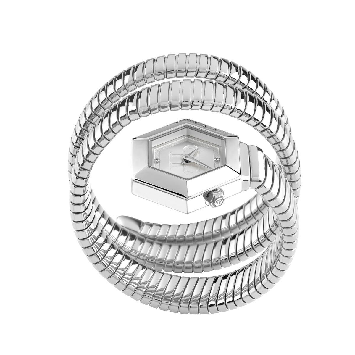 Pre-owned Philipp Plein Women's Watch Analog Quartz Snake Hexagon Pwzaa0123 Stainless