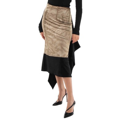 Pre-owned Loewe Ladies Brown / Black Trompe Loeil Midi Skirt