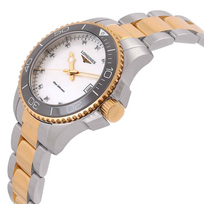 Pre-owned Longines Hydroconquest Quartz Diamond White Mop Dial Ladies Watch L3.370.3.87.6