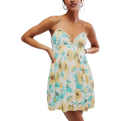 Женское желтое многослойное мини-платье Free People Mini желтого цвета с цветочным рисунком M BHFO 9016