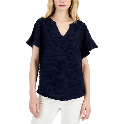 Женский синий пуловер с V-образным вырезом и флаттером Willow Drive Top XL BHFO 2565