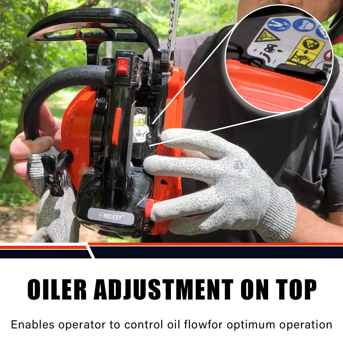 V-MODEST 2511 12" Gas Chainsaw 25cc 1.5HP 2-Cycle Engine Top Handle Climbing Saw