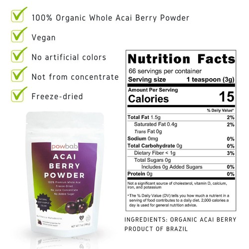 powbab Acai Berry Powder - 100% Organic Acai Berries Unsweetened (7 oz)