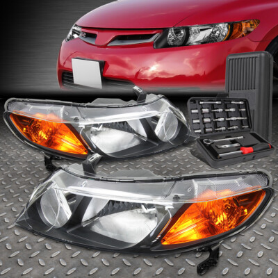 ДЛЯ 06-11 HONDA CIVIC СЕДАН ЧЕРНЫЙ КОРПУС ЯНТАРНАЯ УГЛОВАЯ ЛАМПА ФАРЫ + НАБОР ИНСТРУМЕНТОВ