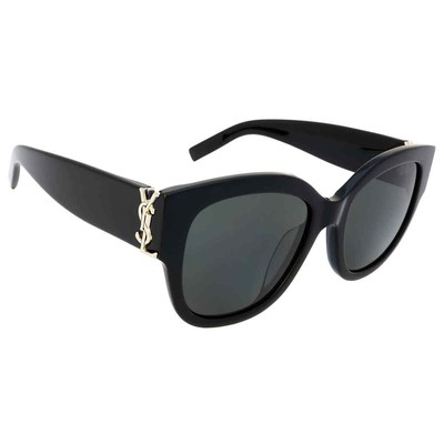 Pre-owned Saint Laurent Grey Round Ladies Sunglasses Sl M95/f 005 56 Sl M95/f 005 56 In Gray