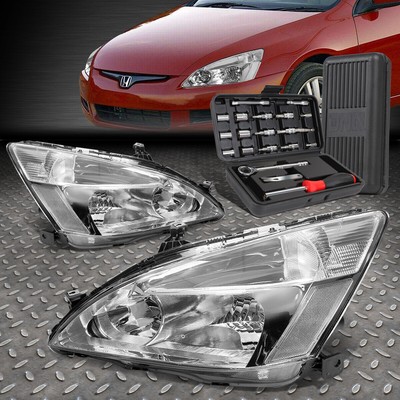 ДЛЯ 03-07 HONDA ACCORD ХРОМИРОВАННЫЙ КОРПУС ПРОЗРАЧНЫХ БОКОВЫХ ФАР ГОЛОВНОГО СВЕТА + НАБОР ИНСТРУМЕНТОВ